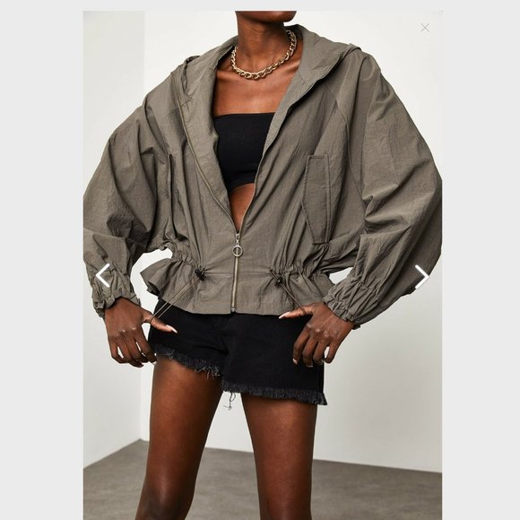 Gray Bat Raincoat with Drawstring Waist - Picture 9 of 12